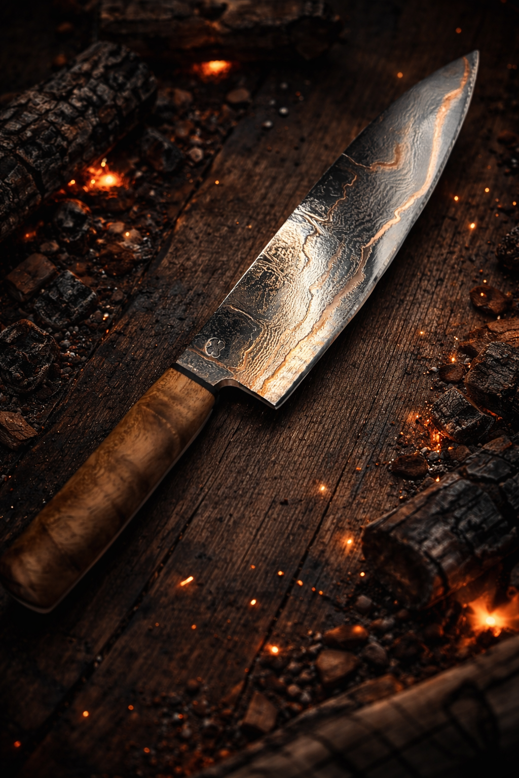 Allrounder CU-Damast Shiny handgeschmiedetes Damastmesser mit Kupfer