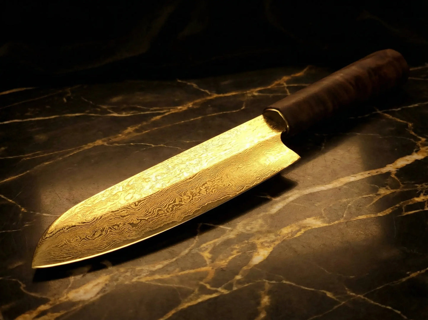 Teak-Gold Damast Santoku
