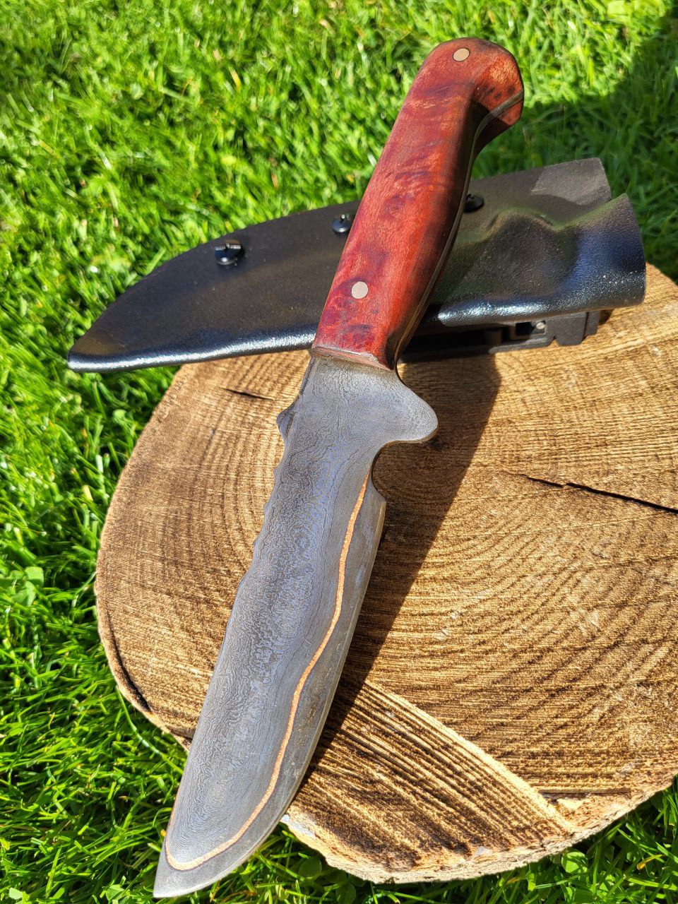 Damast Outdoormesser Kupfer Liner