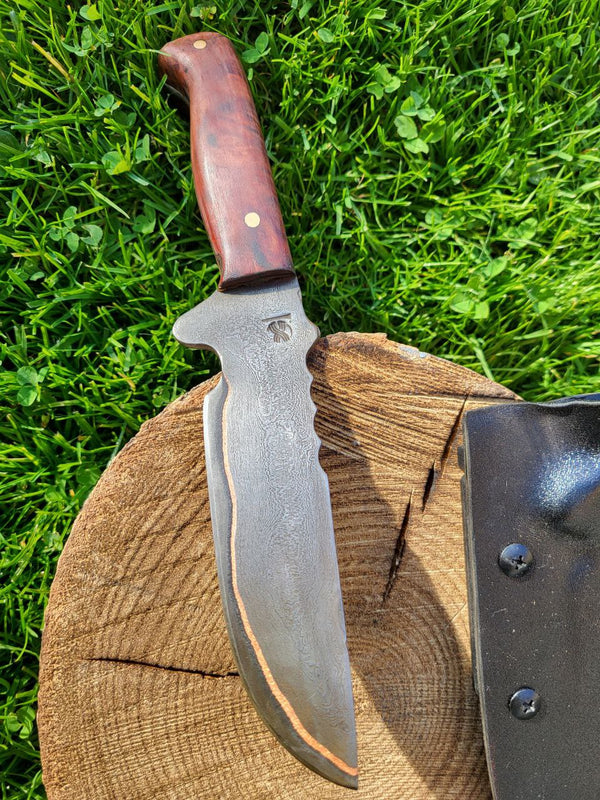 Damast Outdoormesser Kupfer Liner5 – Damastique