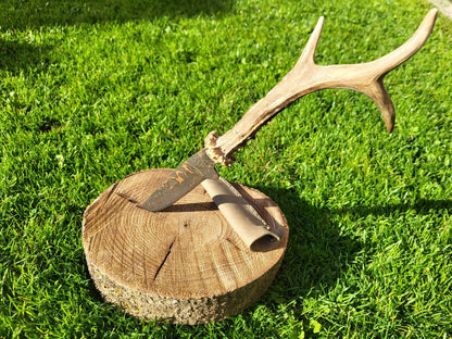 Jagdnicker aus Kupfer-Damast mit Geweihgriff