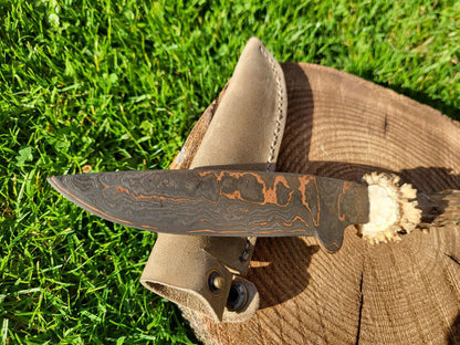 Jagdnicker aus Kupfer-Damast mit Geweihgriff